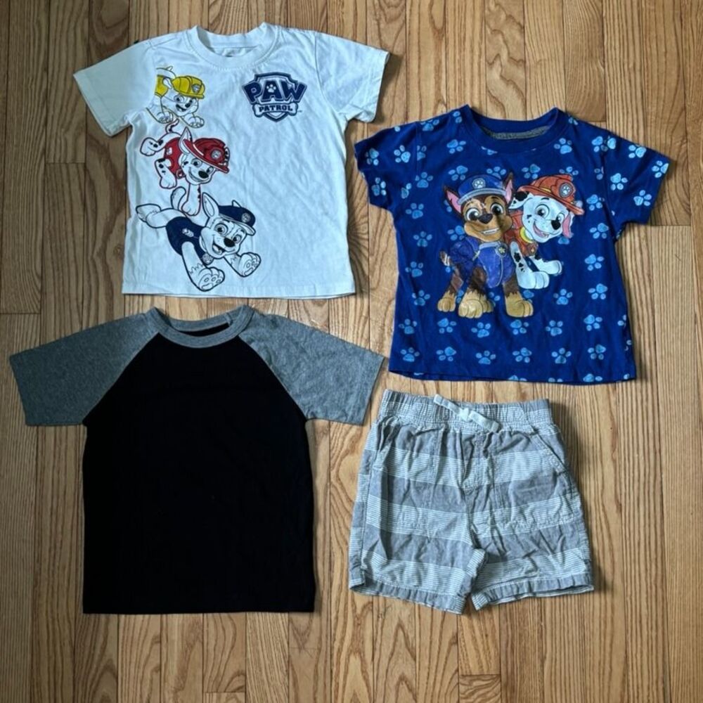 Boys clothing set lot of 4 Paw Patrol tshirts shorts set stripes graphic tee